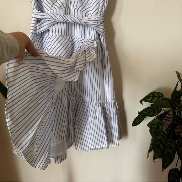 NWT Rebecca Taylor Women's Sleeveless Stripe Wrap Dress | Milk Sky, Size 8 - Picture 5 of 8